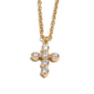 Anthropologie Barbara Cross Gold Stainless Steel Waterproof Necklace